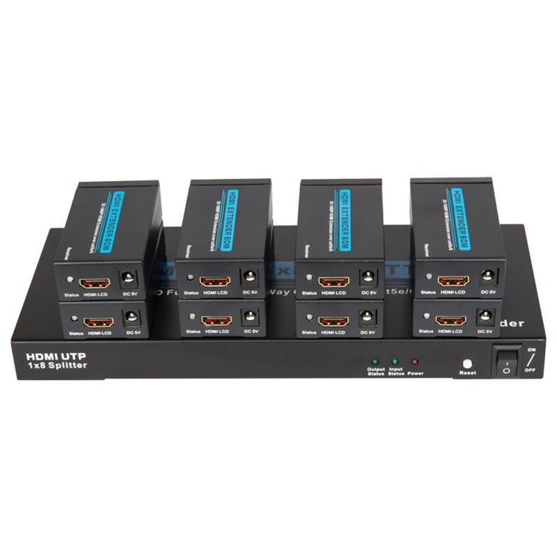 8 portar HDMI UTP 1x8 splitter över singel Cat5e / 6 Med 8 mottagare upp till 60 meter