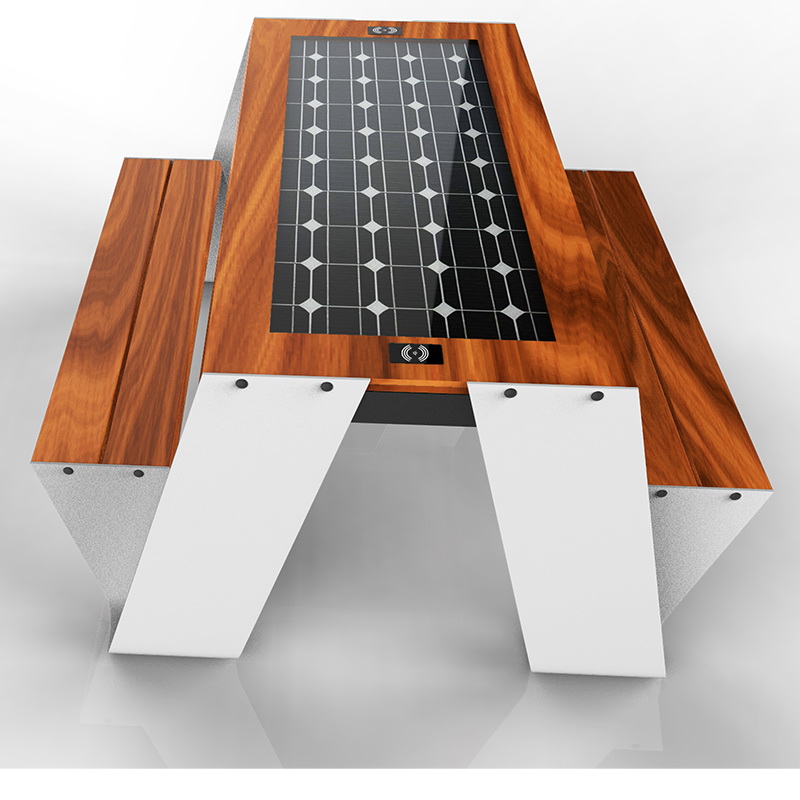Solcelldriven telefonladdning och WiFi Gratis smart träpicknickbord