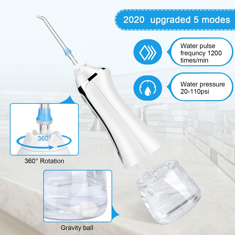 H2ofloss Water Flosser Professional trådlös tandvattensprutare - bärbar och uppladdningsbar IPX7 vattentät vattentråd för tandrengöring, 300 ml reservoar hem och resor (HF-2)