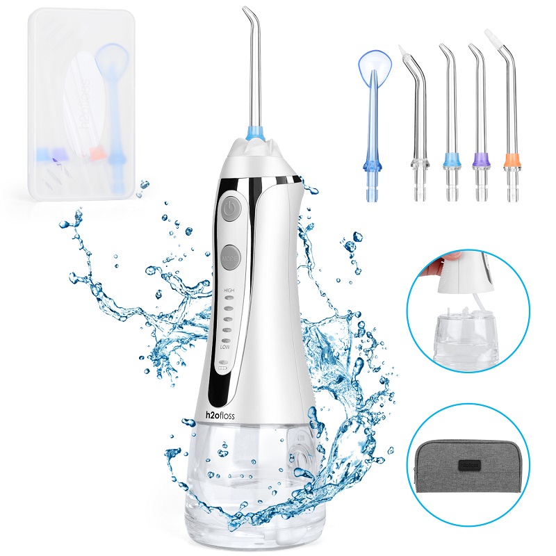 H2ofloss Water Flosser Professional trådlös tandvattensprutare - bärbar och uppladdningsbar IPX7 vattentät vattentråd för tandrengöring, 300 ml reservoar hem och resor (HF-2)