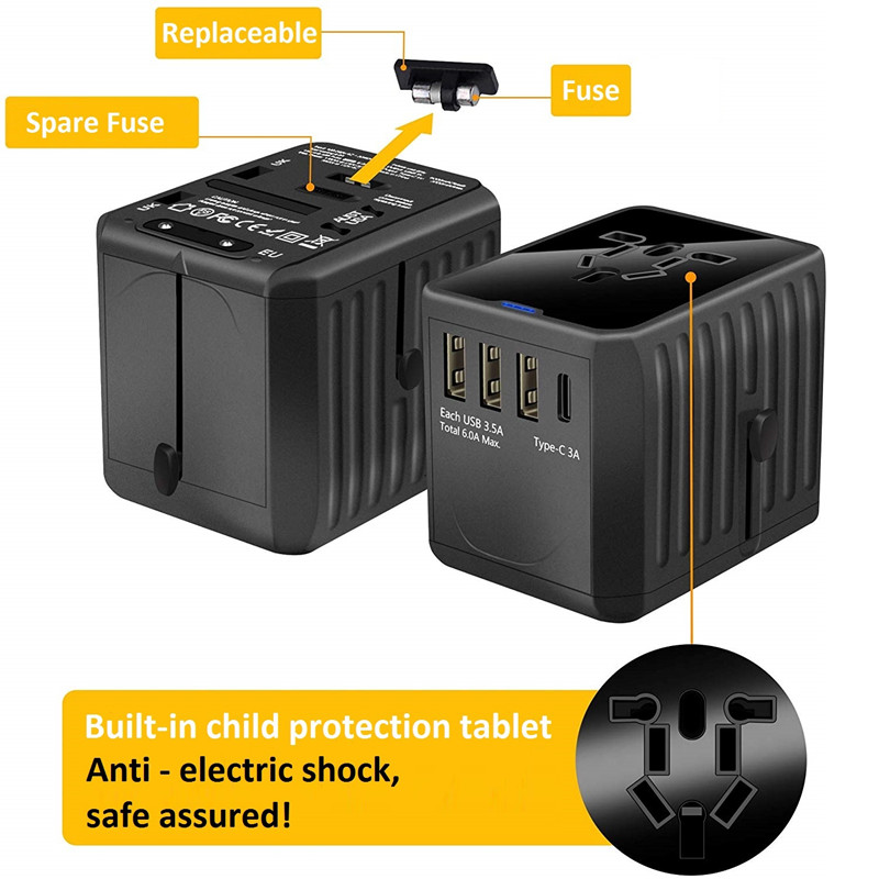 RRTRAVEL International Travel Adapter Universal Power Adapter Worldwide All in One 4 USB med elektrisk kontakt Perfekt för europeiska USA, EU, Storbritannien, AU 160 länder