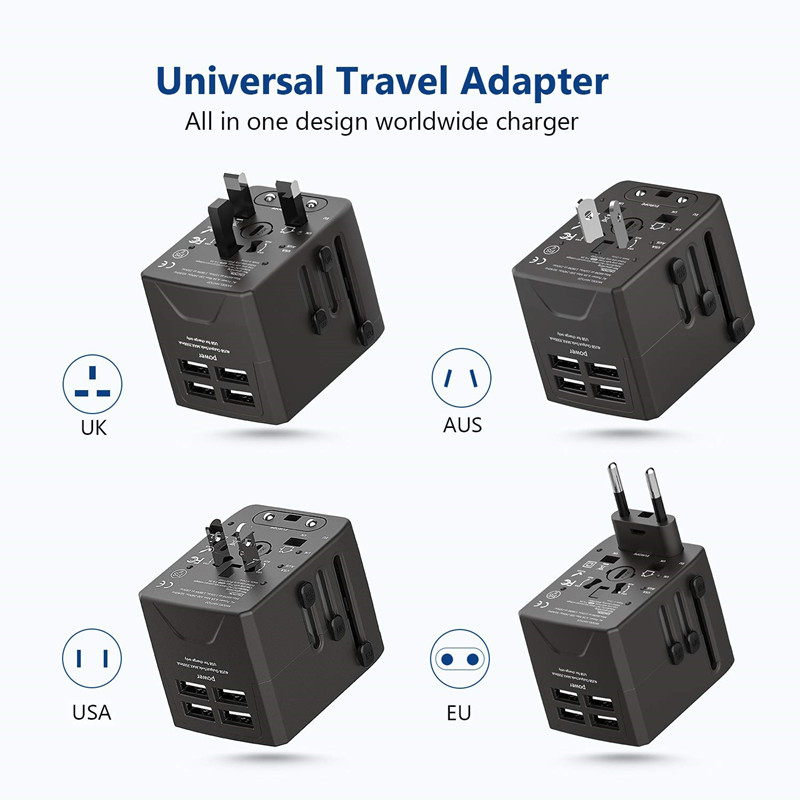 RRTRAVEL Power Plug Adapter - International Travel - 4 USB Ports for 150+ Länder - 220 Volt Adapter - Travel Adapter typ C Typ A G I f UK EU Europe European (4 USB Travel Adapter)