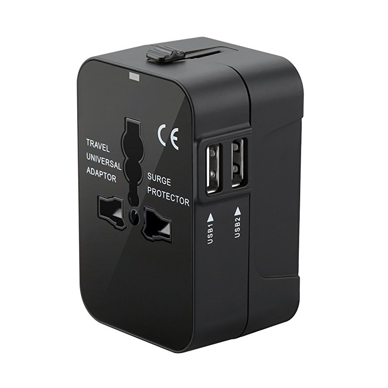 RRTRAVEL International Universal All in One Worldwide Resadapter Väggladdare AC-nätadapteradapter med dubbla USB-laddningsportar för USA EU UK AUS europeiska mobiltelefonbärbar dator