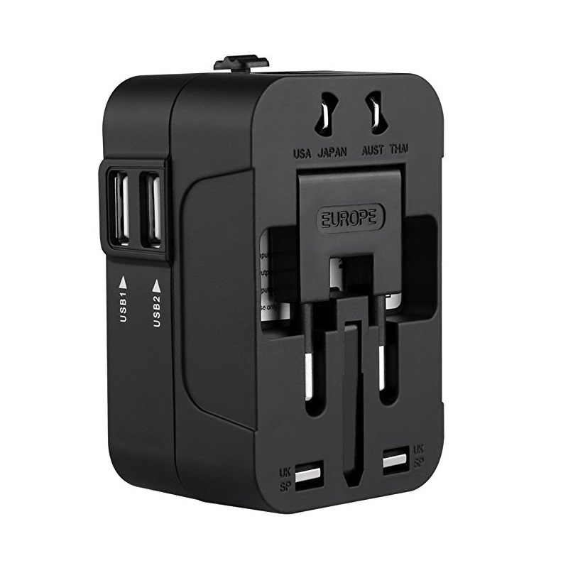 RRTRAVEL International Universal All in One Worldwide Resadapter Väggladdare AC-nätadapteradapter med dubbla USB-laddningsportar för USA EU UK AUS europeiska mobiltelefonbärbar dator