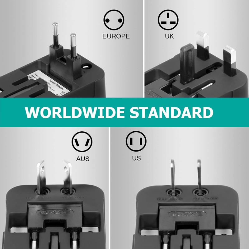 RRTRAVEL International Universal All in One Worldwide Resadapter Väggladdare AC-nätadapteradapter med dubbla USB-laddningsportar för USA EU UK AUS europeiska mobiltelefonbärbar dator