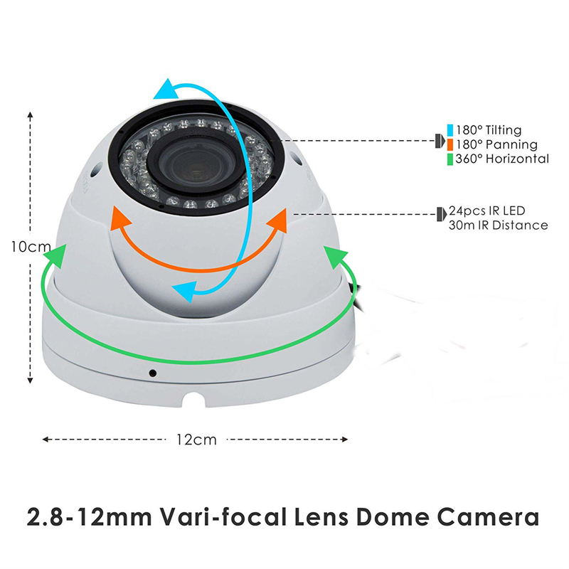 5MP XMeye IMX335+Hi3516EV300 2.8-12mm Vari-fokala linser 30m IR Range Dome IP- kamera