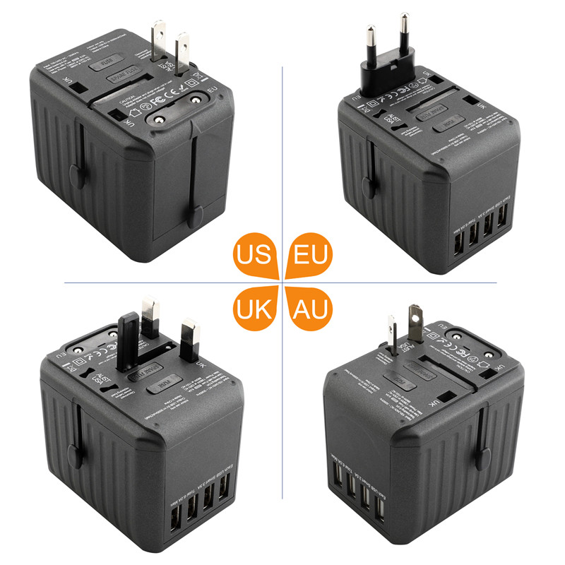 RRTRAVEL Universal Travel Adapter, International Power Adapter, Worldwide Plug Adaptor med fyra USB-portar, High Speed 4.5A Wall Charger, alla i en AC Socket för USA AUS Europe Asia Cell Phone Laptop