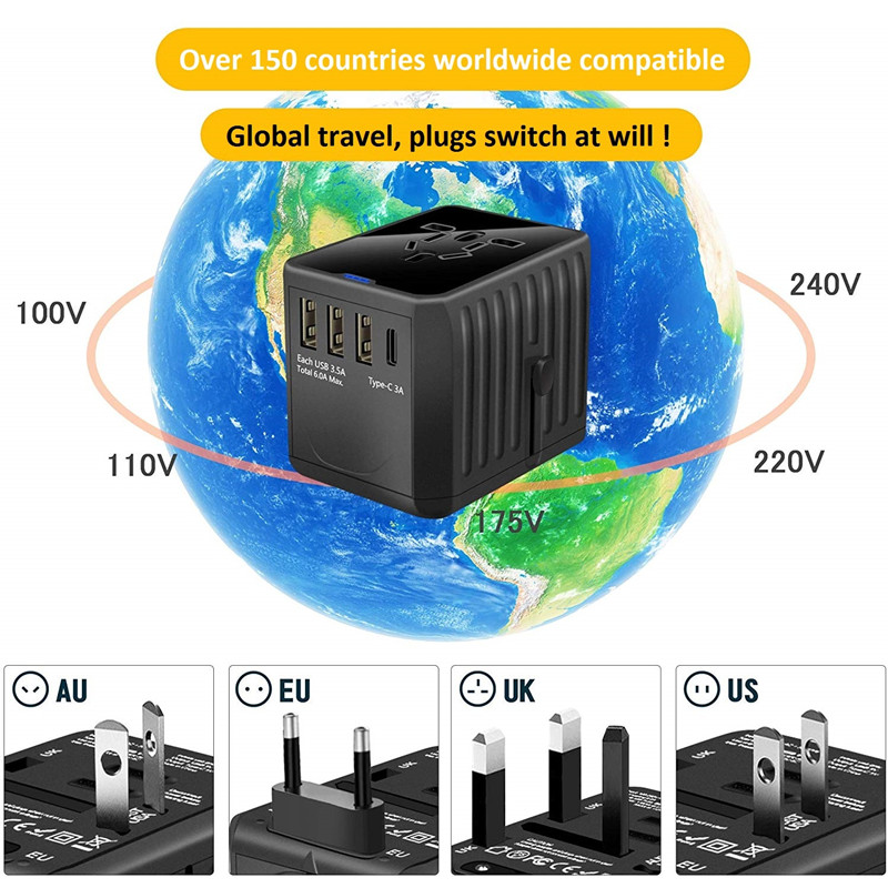 Max Power 1920W & 30W (3USB & 1Type C) Superhurtig laddning Universal Travel Adapter Worldwide Travel Power Adapter Universal Wall Adapter with PD and Quick Charge 3.0 for US EU UK AUS (paketet kan variera)