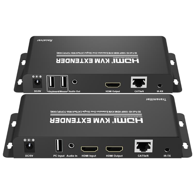 HDMI KVM Extender 150 m över singel CAT5e / 6 med TCP / IP-stöd Full HD 1080P