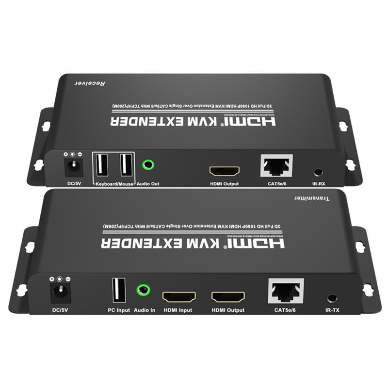 HDMI KVM Extender 200 m över singel CAT5e / 6 med TCP / IP-stöd Full HD 1080P