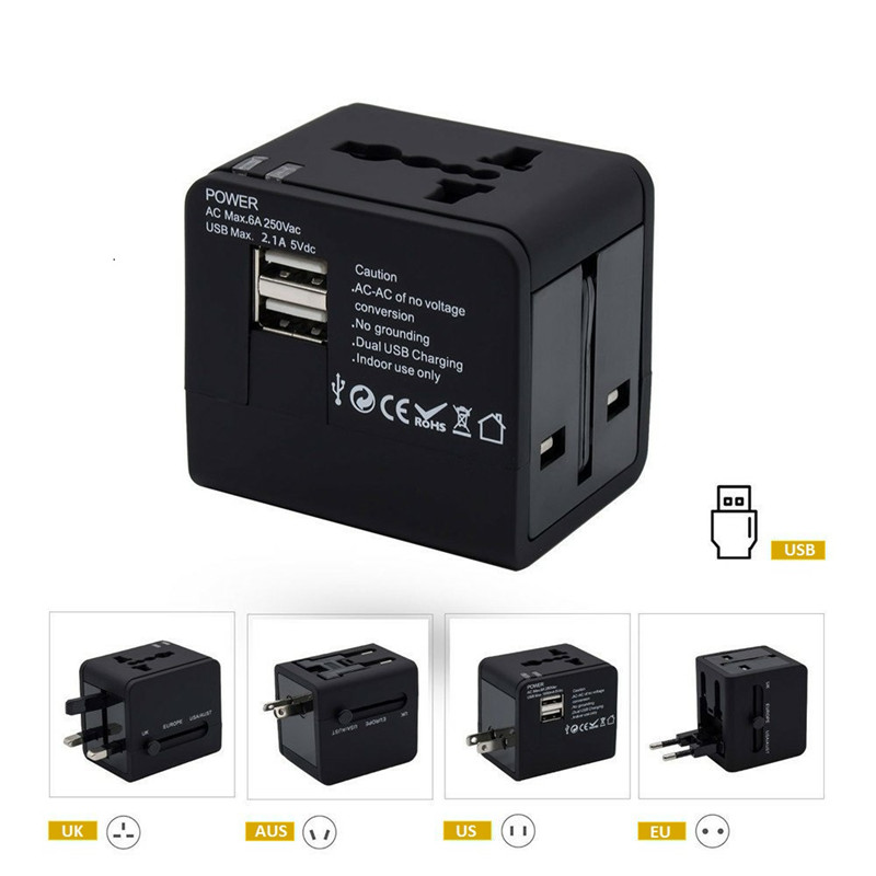 RRTRAVEL bästa resegåva universell reseadapter med 2 usb AUS UE UK plugg i en adapter