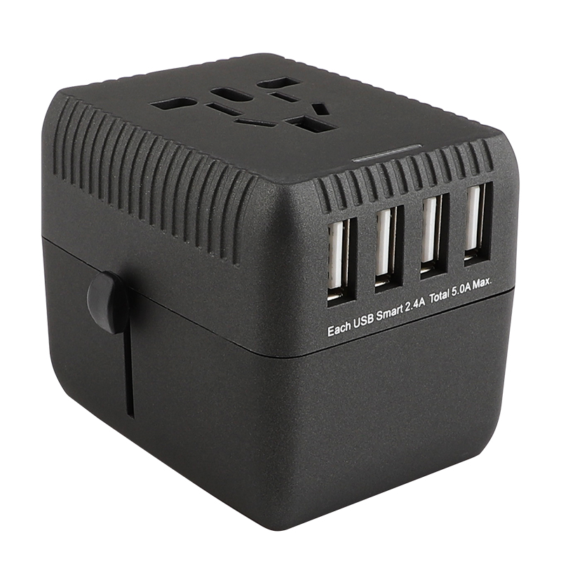 RRTRAVEL Universal Travel Adapter, International Power Adapter, Worldwide Plug Adapter med 4-USB-portar, High Speed 5A Wall Charger, All in One AC Socket för USA AUS Europe Asia Cell Phone Laptop