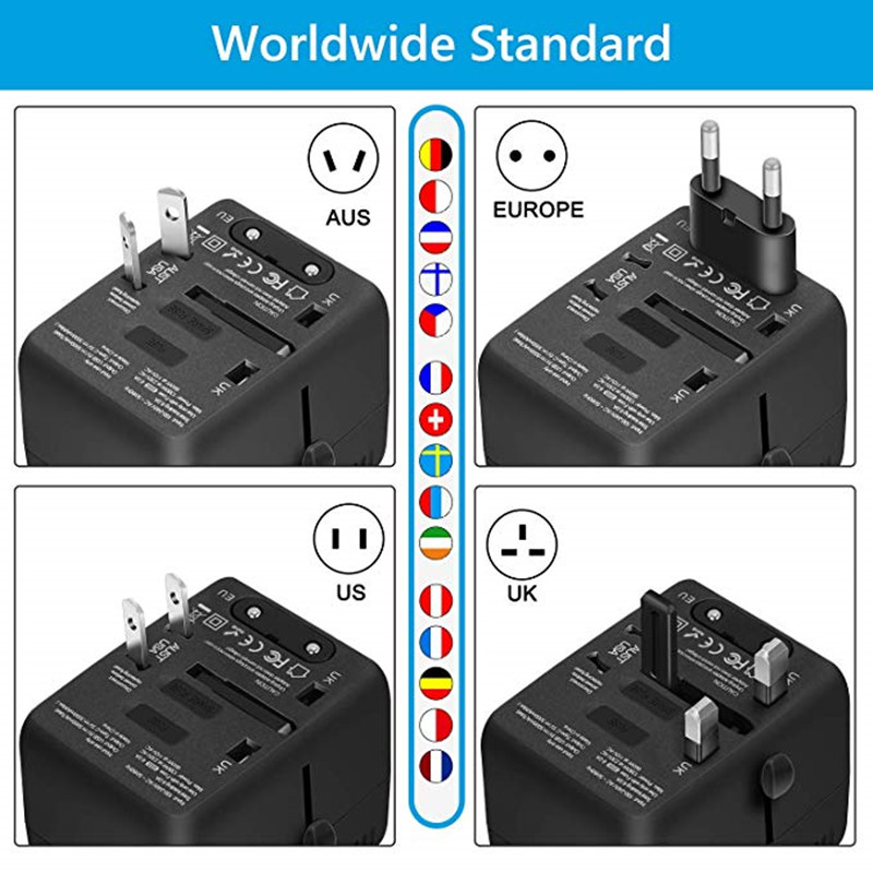 RRTRAVEL Universal Travel Adapter, International Power Adapter, Worldwide Plug Adapter med 4-USB-portar, High Speed 5A Wall Charger, All in One AC Socket för USA AUS Europe Asia Cell Phone Laptop