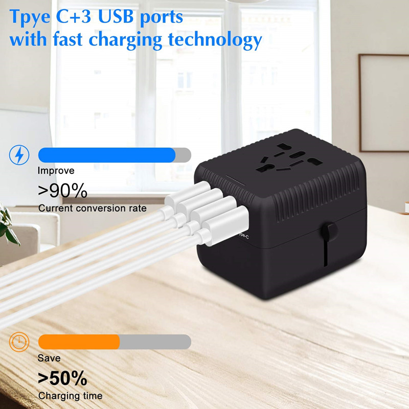 PD Universal Travel Adapter One International Wall Charger AC Plug Adapter med 5A Smart Power och och 3.0A USB Type-C för USA EU UK AUS