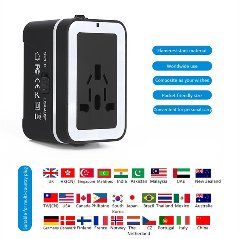 RRTRAVEL Reseadapter, Universal International Power Adapter med 2 USB-portar och europeisk kontaktadapter, bra för mobiltelefonbärbar dator i över 150 länder