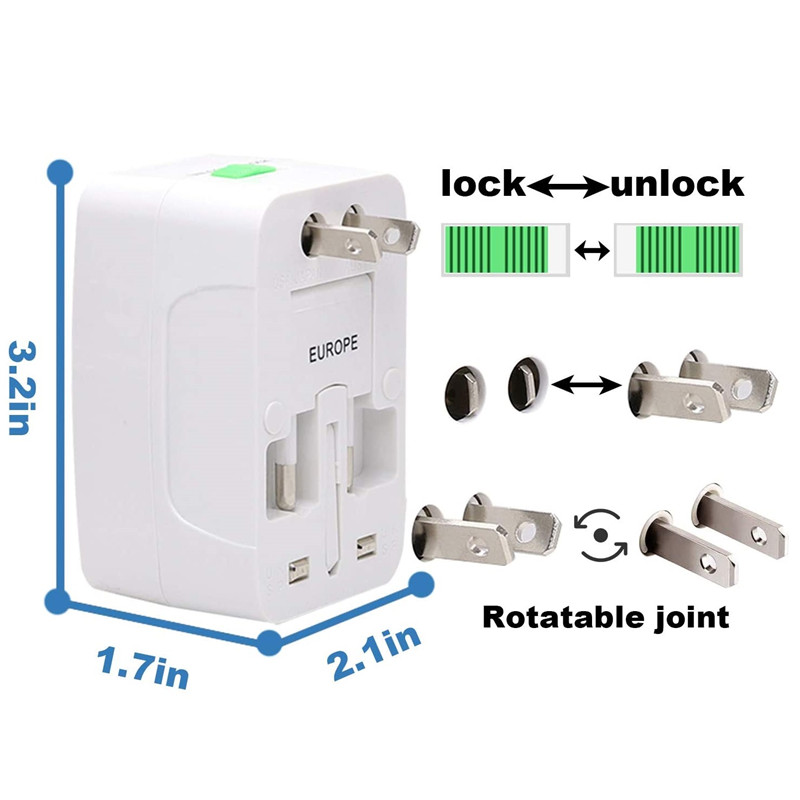 RRTRAVEL 931D Worldwide Travel Power Adapter, Universal Travel Adapter AC Power Plug Adapter with Dual USB Ports for USA EU UK AUS Cell Phone Laptop Covers 150+ Länder