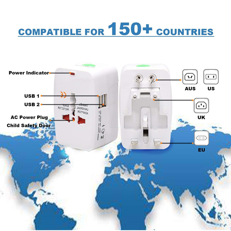 RRTRAVEL 931D Worldwide Travel Power Adapter, Universal Travel Adapter AC Power Plug Adapter with Dual USB Ports for USA EU UK AUS Cell Phone Laptop Covers 150+ Länder