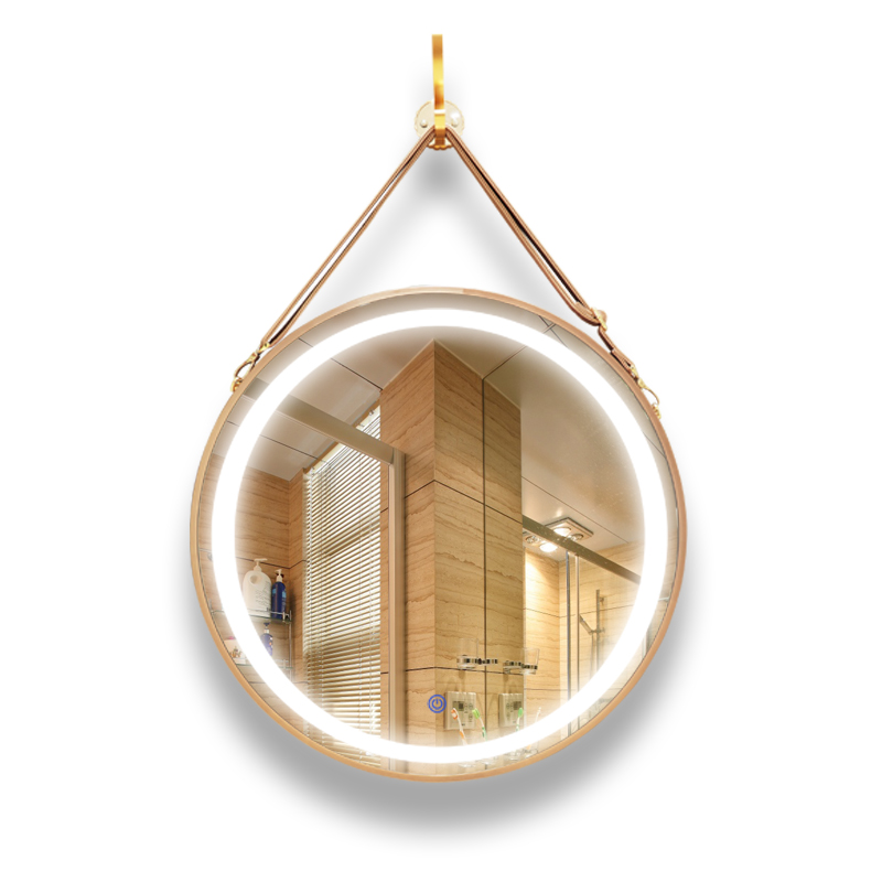 Salon Dekorativ Aluminium Ramad Round Mirror med PU Strap