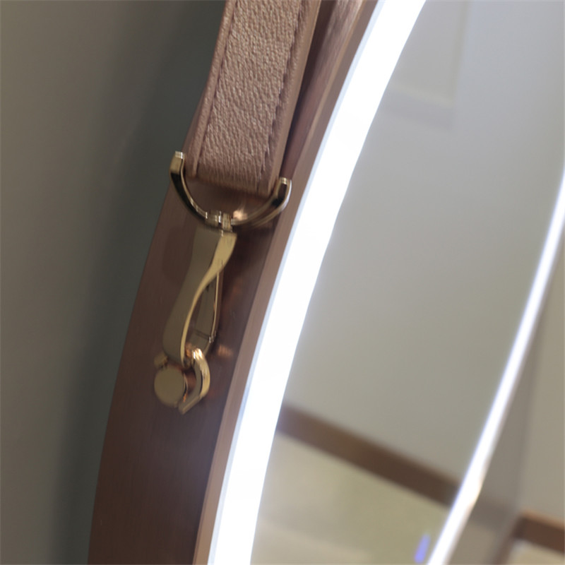 Salon Dekorativ Aluminium Ramad Round Mirror med PU Strap
