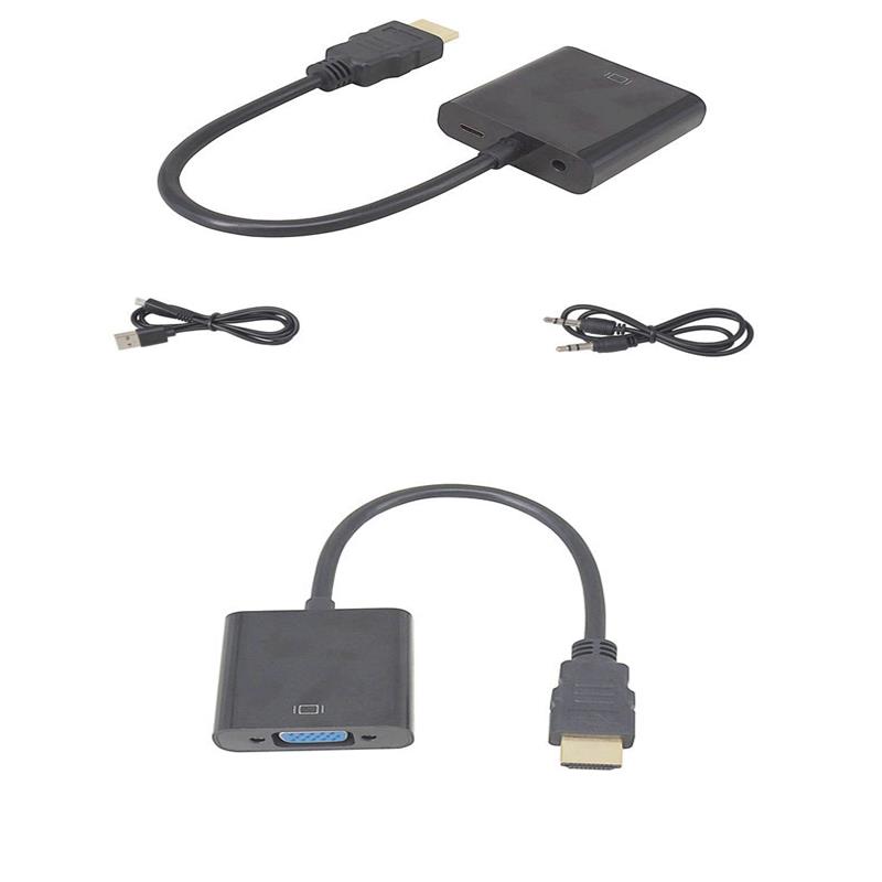 1080P HDMI till VGA 15cm Cable med 3.5mm audio,MikroUSB för laddning