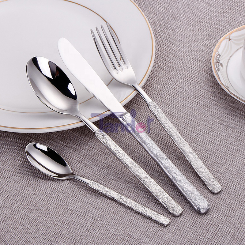 Rostfritt stål bestick Elegant grov textur Handtag Unik bestick Set