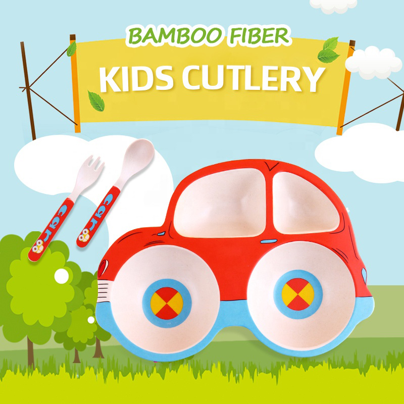 miljövänliga barnbestick tallrik gaffel sked barn bambu fiber bordsartiklar