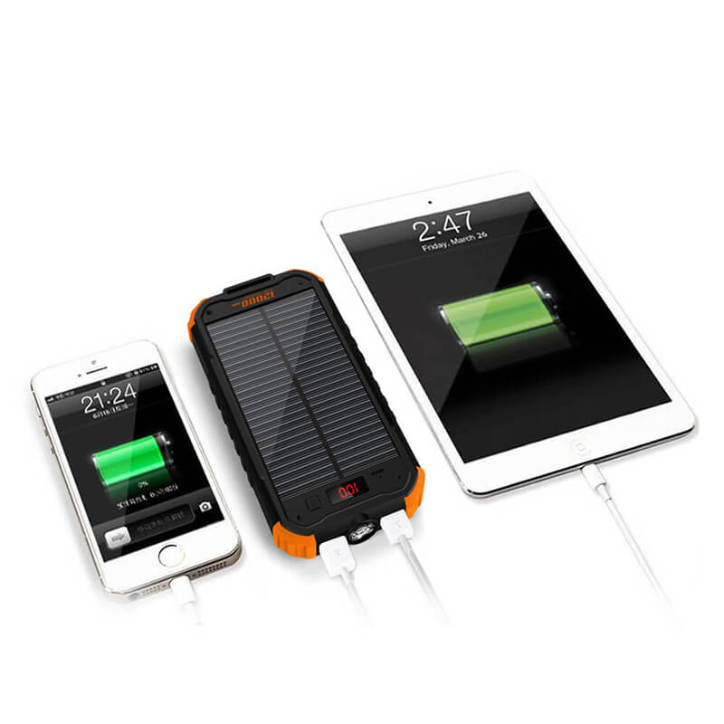 12000mAh Ledd Flashlight Solar Power Bank med LCD Digital Display