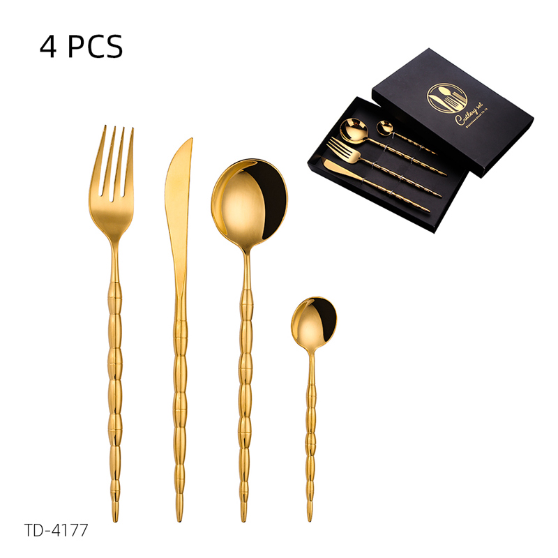 hög nivå 18/8 spegel polsk presentförpackning rostfritt stål bestick gyllene pvd beläggning middag kungliga guld bestick present set