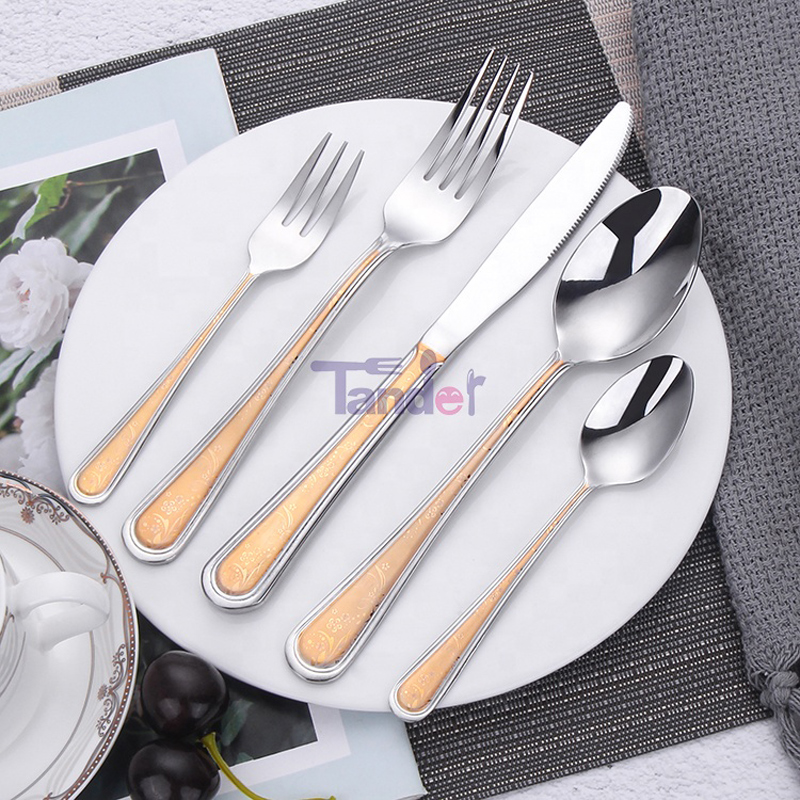 Schweiziska spegelpoliska laser, rostfritt stål, guldpläterade silverbestick 72pcs med aluminiumportfölj