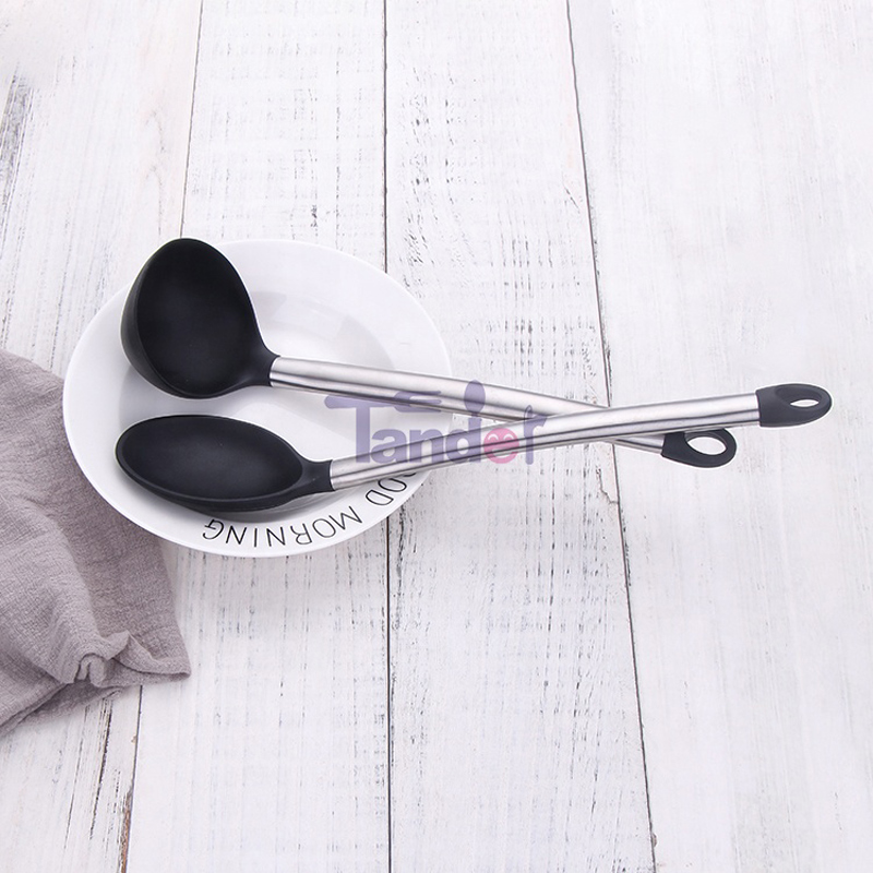 Verktyg för matlagning av rostfritt stål BPA Gratis icke-toxiskt kisel Turner Tongs Spatel Spoon Kitchen Gadget Utensil Set
