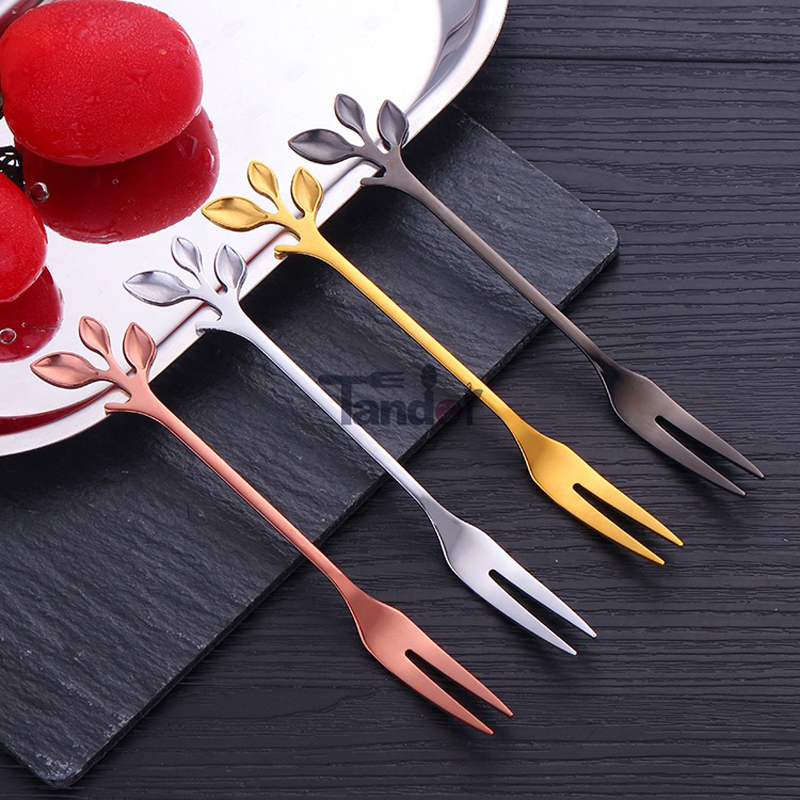 Branch Shape Coffee Spoon Fruit Spegel Small Spoon and Fork Stainless Steel