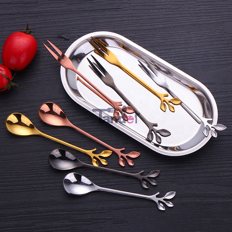 Branch Shape Coffee Spoon Fruit Spegel Small Spoon and Fork Stainless Steel