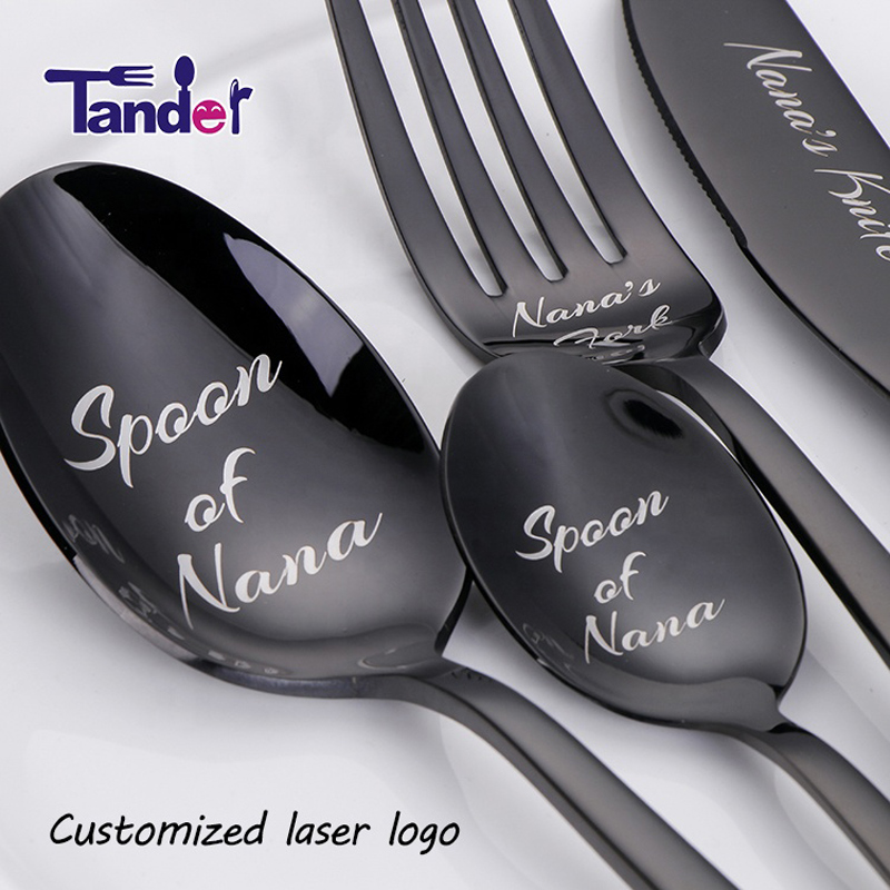 Egen laser din namnlogg text på Stainless Steel Cutlery Set Knife Fork Spoon