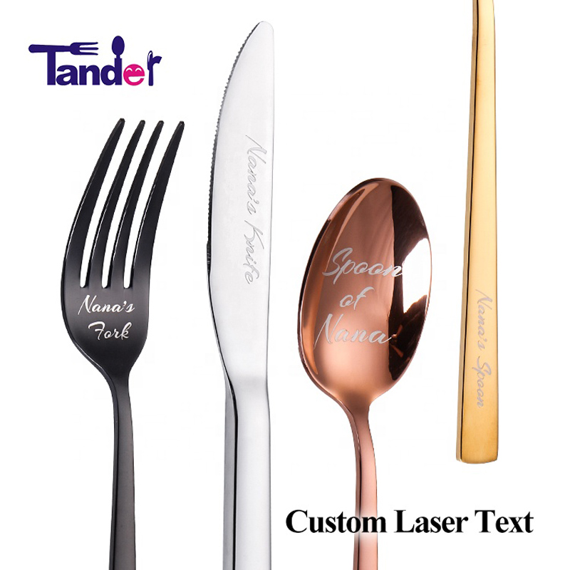 Egen laser din namnlogg text på Stainless Steel Cutlery Set Knife Fork Spoon