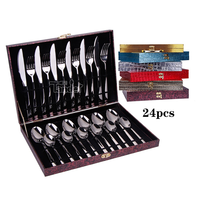 18/8 24pcs, av rostfritt stål, silverbestick i träpresentkartong