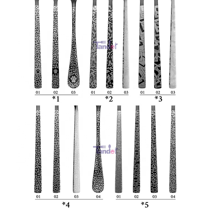 Anpassad laserbestick Svart guldmetall bestick Royal Restaurant Wedding Matte Gold Stainless Steel Bestick Set