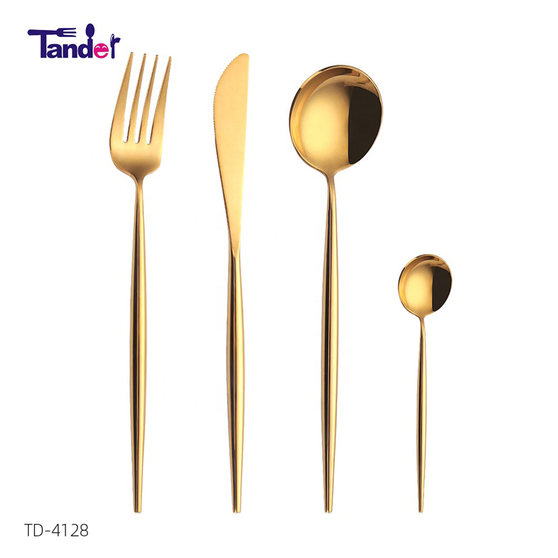 18/8 rostfritt stål LFGB tillgängligt hög spegel lager bestick guld bestick set