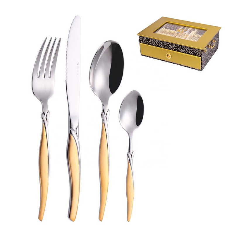 72/84/86 Gottingen Stainless Steel Flatbware Gold 86 Pcs CutIery Set med trä