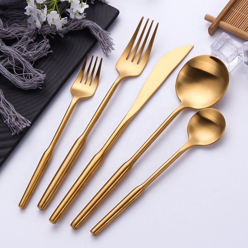 Titanium Gold Platting Brass Flatbware Matt Finish Metal Fork Spoon Knife Matte Gold Cutlery