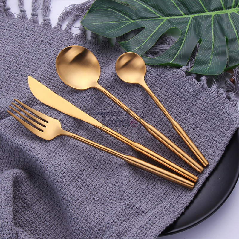 Titanium Gold Platting Brass Flatbware Matt Finish Metal Fork Spoon Knife Matte Gold Cutlery