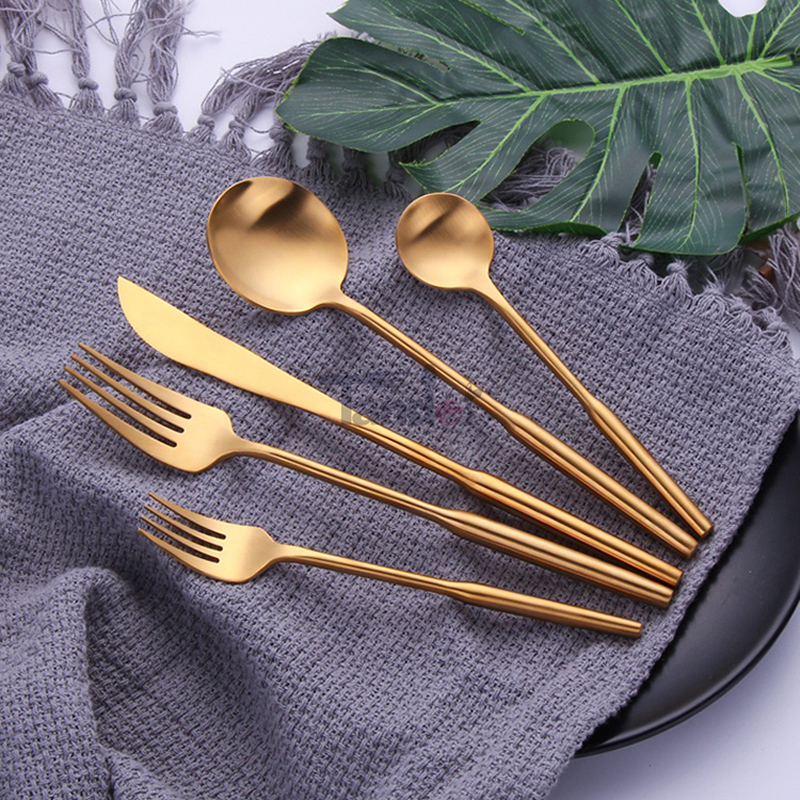 Titanium Gold Platting Brass Flatbware Matt Finish Metal Fork Spoon Knife Matte Gold Cutlery