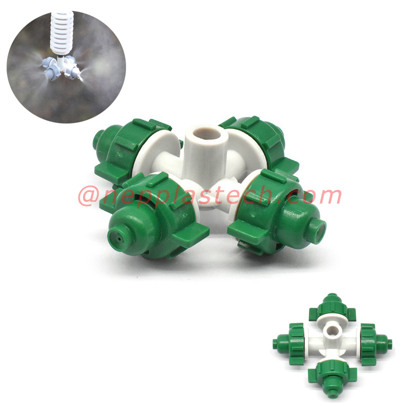 Cross Atomizing sprayer växthus kylning och befuktning dimare vattenbesparande bevattning Micro mist sprinkler