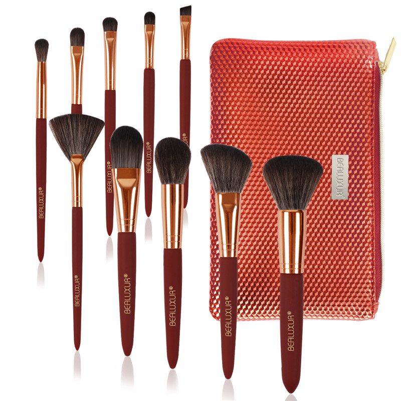 Makeupborsteset, premium syntetisk fiber Make Up Brush Kit Powder Foundation Blending Eyeliner Face Cosmetics Concealers Ögonskuggor Borstar Verktyg med PU Leather Travel Makeup Bag (10st)