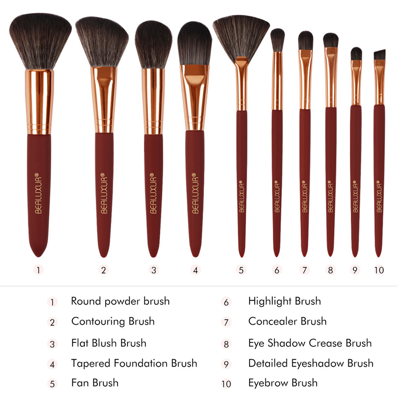 Makeupborsteset, premium syntetisk fiber Make Up Brush Kit Powder Foundation Blending Eyeliner Face Cosmetics Concealers Ögonskuggor Borstar Verktyg med PU Leather Travel Makeup Bag (10st)