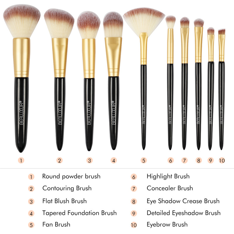 10 ST Makeup-borsteuppsättning, Premium Syntetfiber Make Up Brush Kit-borstar Verktyg med PU-läder resesminkväska