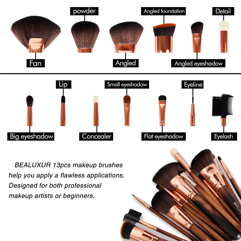 Makeup Brush Set, 13pcs Makeup Brushes Premium Synthetic Bristles Powder Foundation Blush Contour Concepelers Lip Eyeshaod Brush Kit 8230; (005 Woods handle)