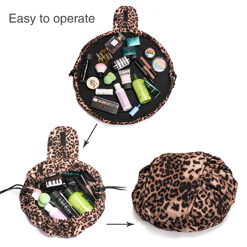 Lazy Cosmetic Bag / Drawstring Makeup Bag / Toiletry Bag / Large Capacity Travel Bag / Make up Organizer för kvinnor och flickor - Leopard ...