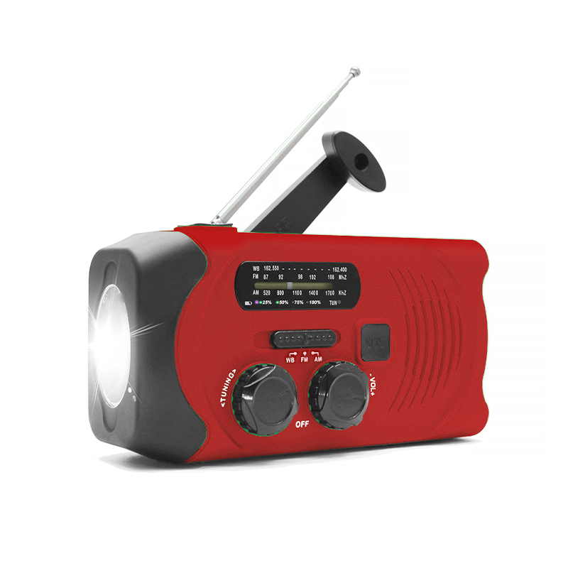 Emergency Solar Powered Weather Radio AM \/ FM \/ WB NOAA Hand Crank Radio med LED ficklampa, bärbar 2000mAh mobiltelefonladdare Power Bank med SOS Alarm