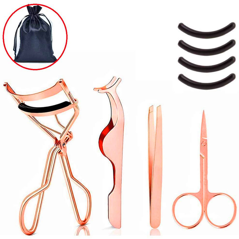 4-delar rostfritt stål ögonfrans Curler Rose Gold Eyelash Applicator ögonbryn pincett Set Makeup Använd verktygssats