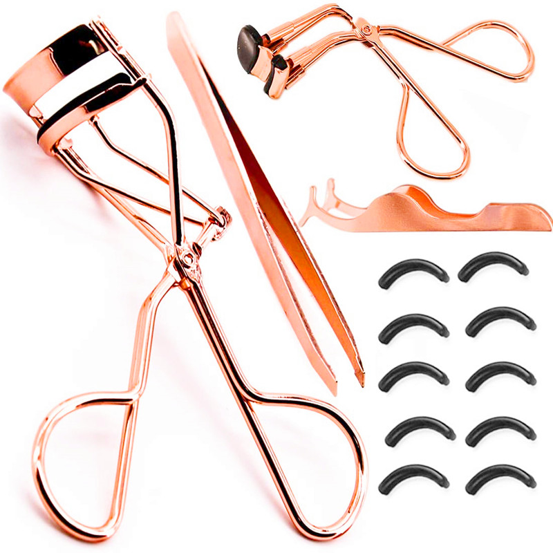 4-delar rostfritt stål ögonfrans Curler Rose Gold Eyelash Applicator ögonbryn pincett Set Makeup Använd verktygssats